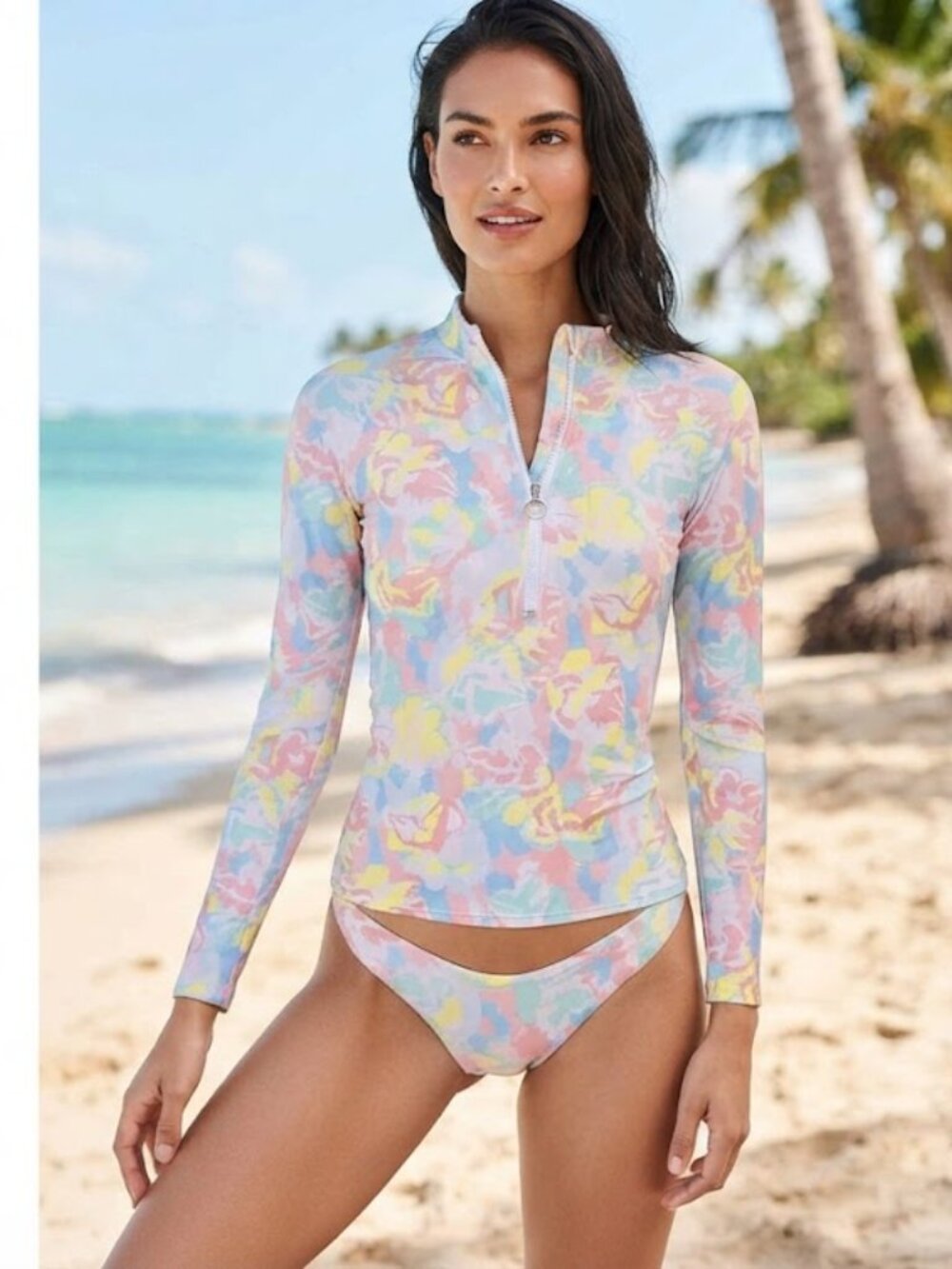 New VICTORIAS SECRET SWIM‎ Zip Up Long Sleeve Shirt Top Rash Guard XS